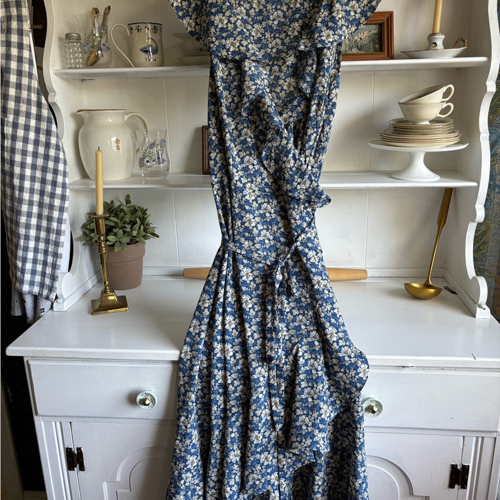 Max Studio Blue and White Ruffled Tiered Sundress